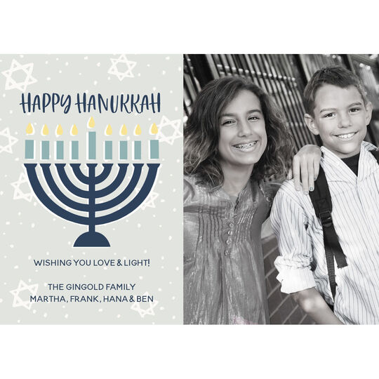Modern Menorah Hanukkah Flat Photo Cards